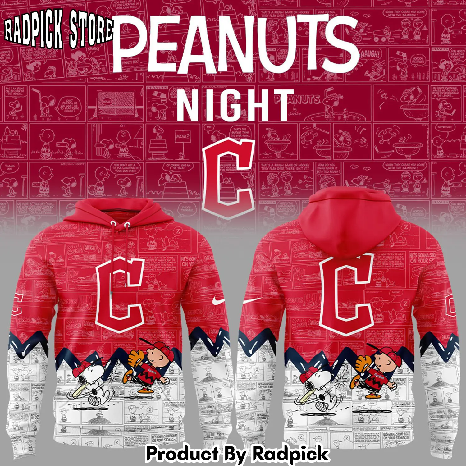 Cleveland guardians 75th anniversary of peanuts hoodie joggers hoodie and long pants set rp291845